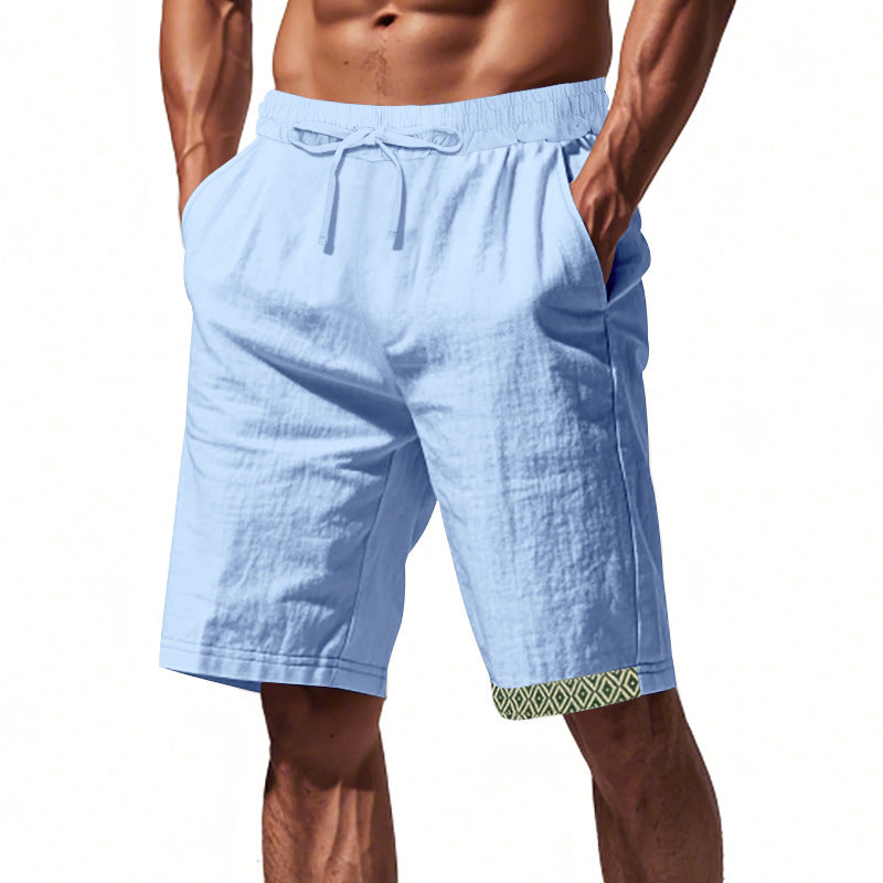 Men's Linen Shorts – Loose Fit – Breathable Fabric – Drawstring Waist – Boho Details