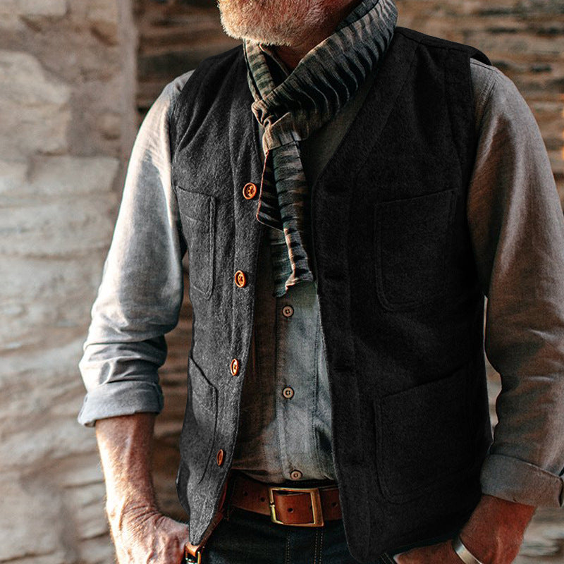 Men's Vest – Tailored Fit – Wool Feel – Buttons – Welt Pockets – Smart Layered Style