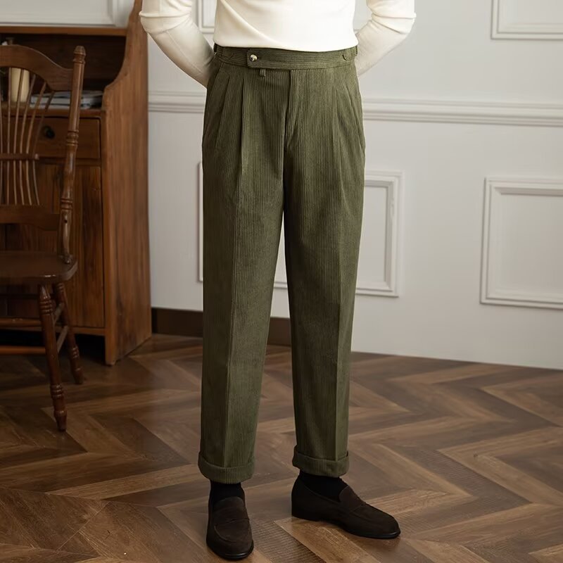 Men's Trousers – High Waist – Straight Fit – Crease – Cuffs – Corduroy