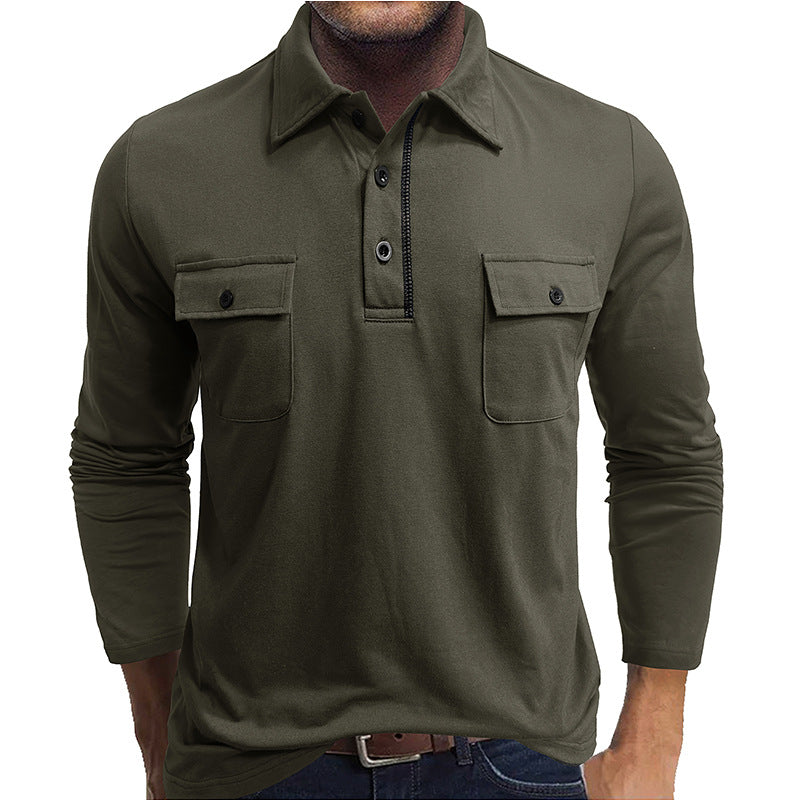 Men's Polo Shirt – Cotton Blend – Regular Fit – Long Sleeves – Flap Chest Pockets