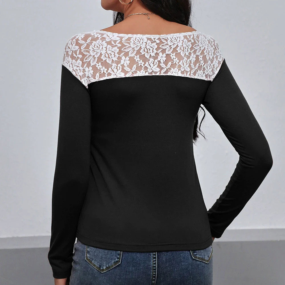 Women's Long-Sleeve T-Shirt – Slim Fit – Lace Detail – Comfortable Fabric