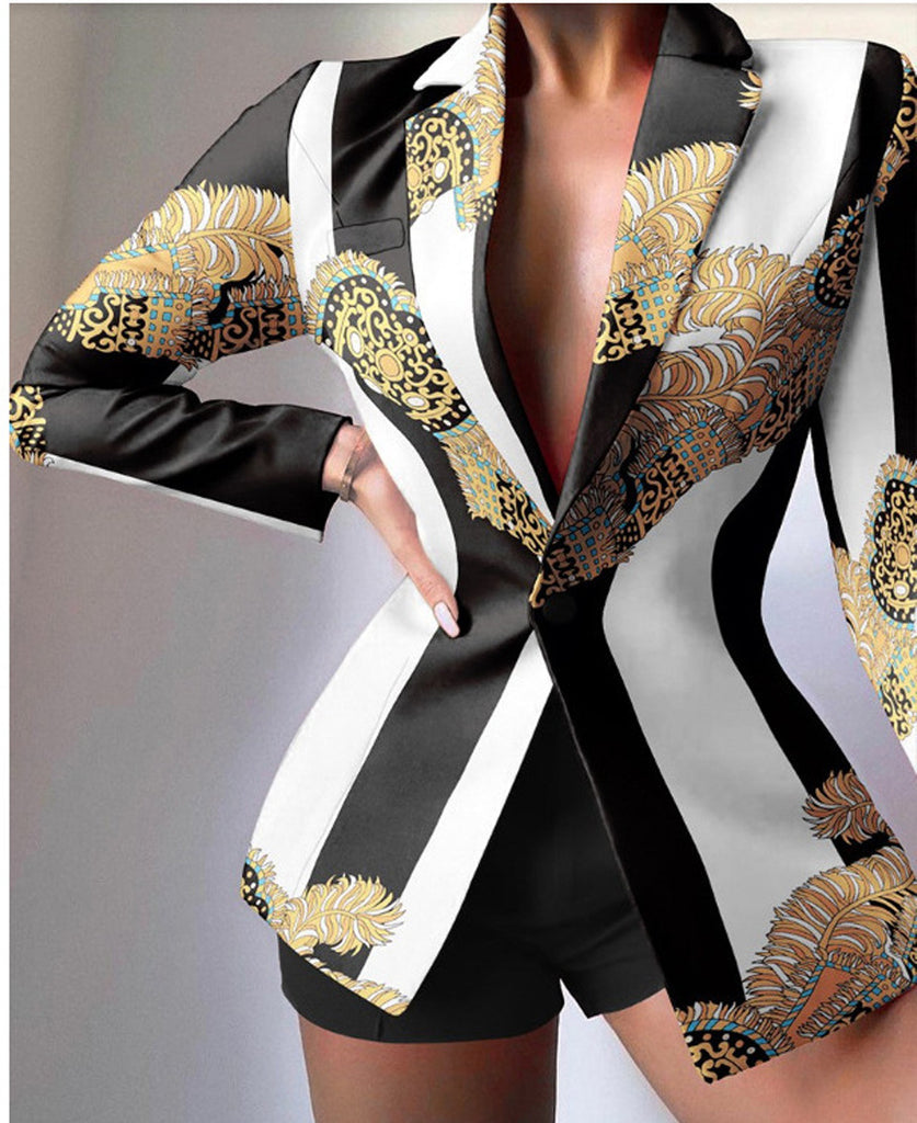 Women's Blazer – Tailored Fit – Leopard Pattern – Notched Lapels – Elegant Statement