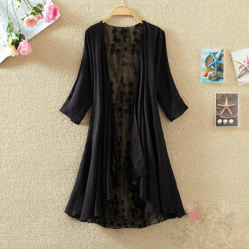 Women's Cardigan – Mid-Length – Open Front – Lace Back – Loose Fit – Breathable Fabric