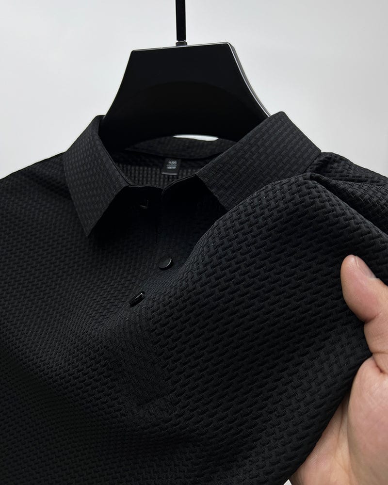 Men's Polo Shirt - Textured Waffle Pattern - Collar with Quarter Button Placket - Breathable
