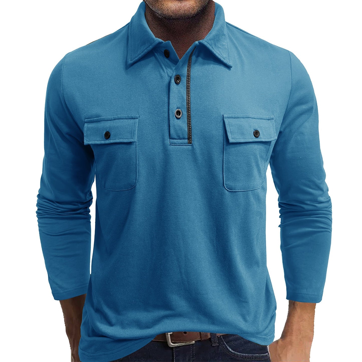 Men's Polo Shirt – Cotton Blend – Regular Fit – Long Sleeves – Flap Chest Pockets