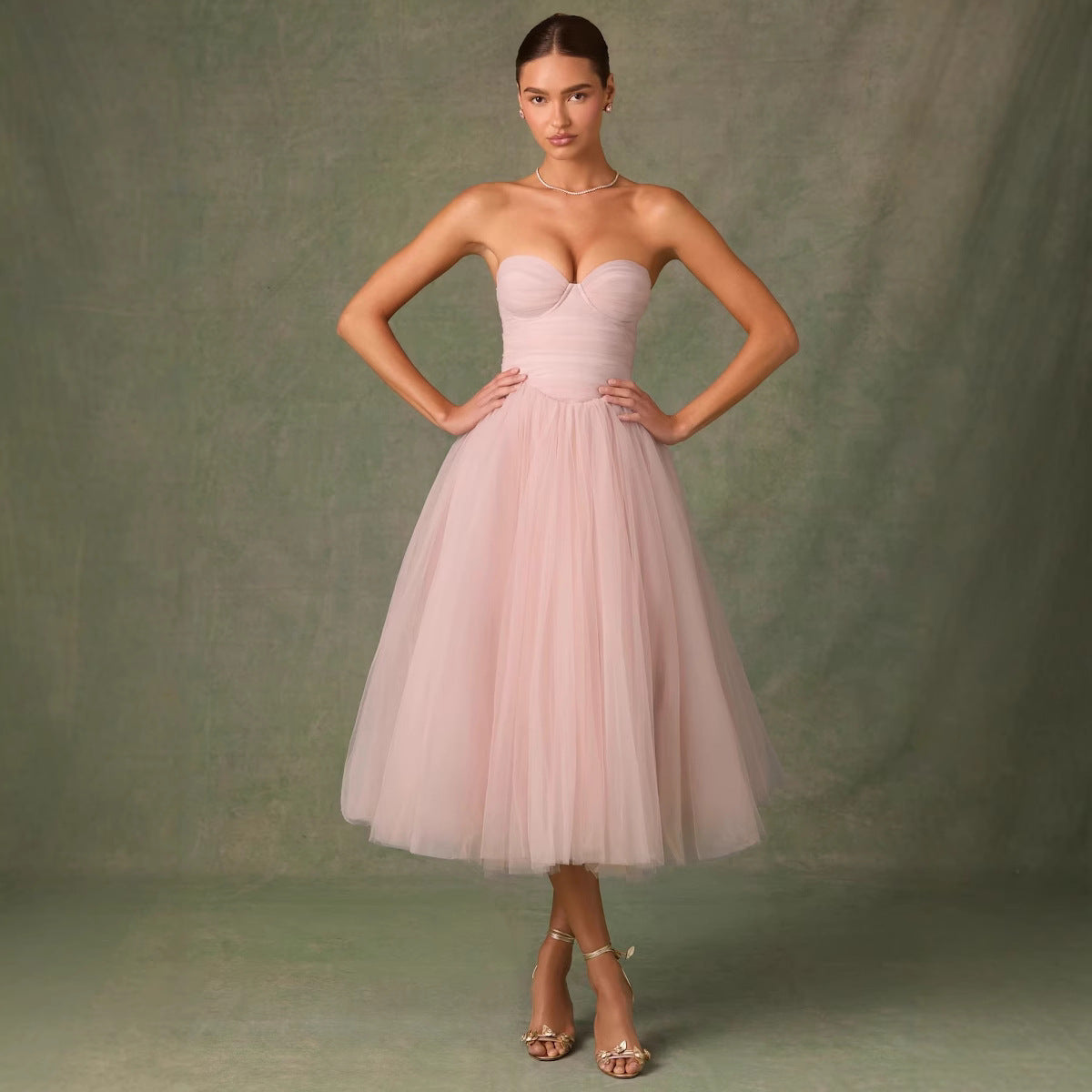 Dress for Women – Strapless Tulle – Floor-length – A-line Fit – Lined Bodice