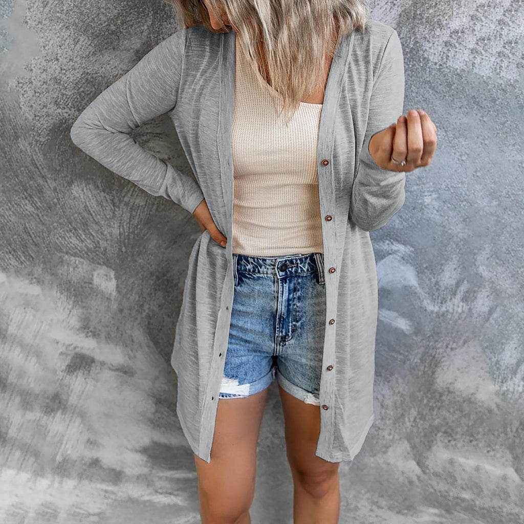 Women's Cardigan – Fine Knit – Relaxed Fit – Long Sleeves – Button Closure