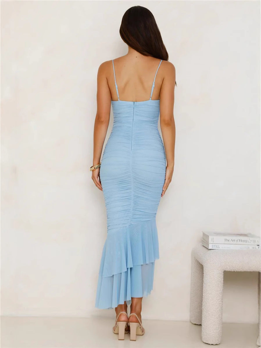 Dress woman – Slim fit – Ruched design – Spaghetti straps – Floral details