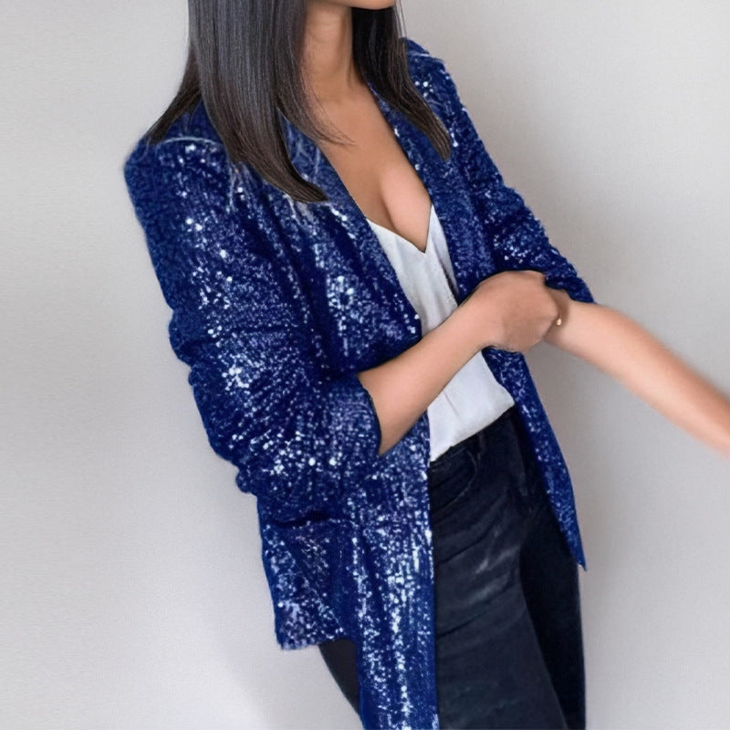 Women's Blazer – Tailored Fit – Sequin Texture – Open Front – Long Sleeves
