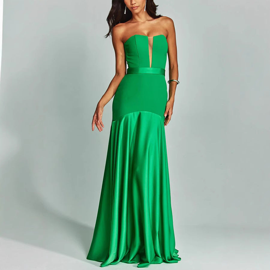 Dress for Women – Strapless Evening Dress – Satin – Slim Fit – Floor-Length
