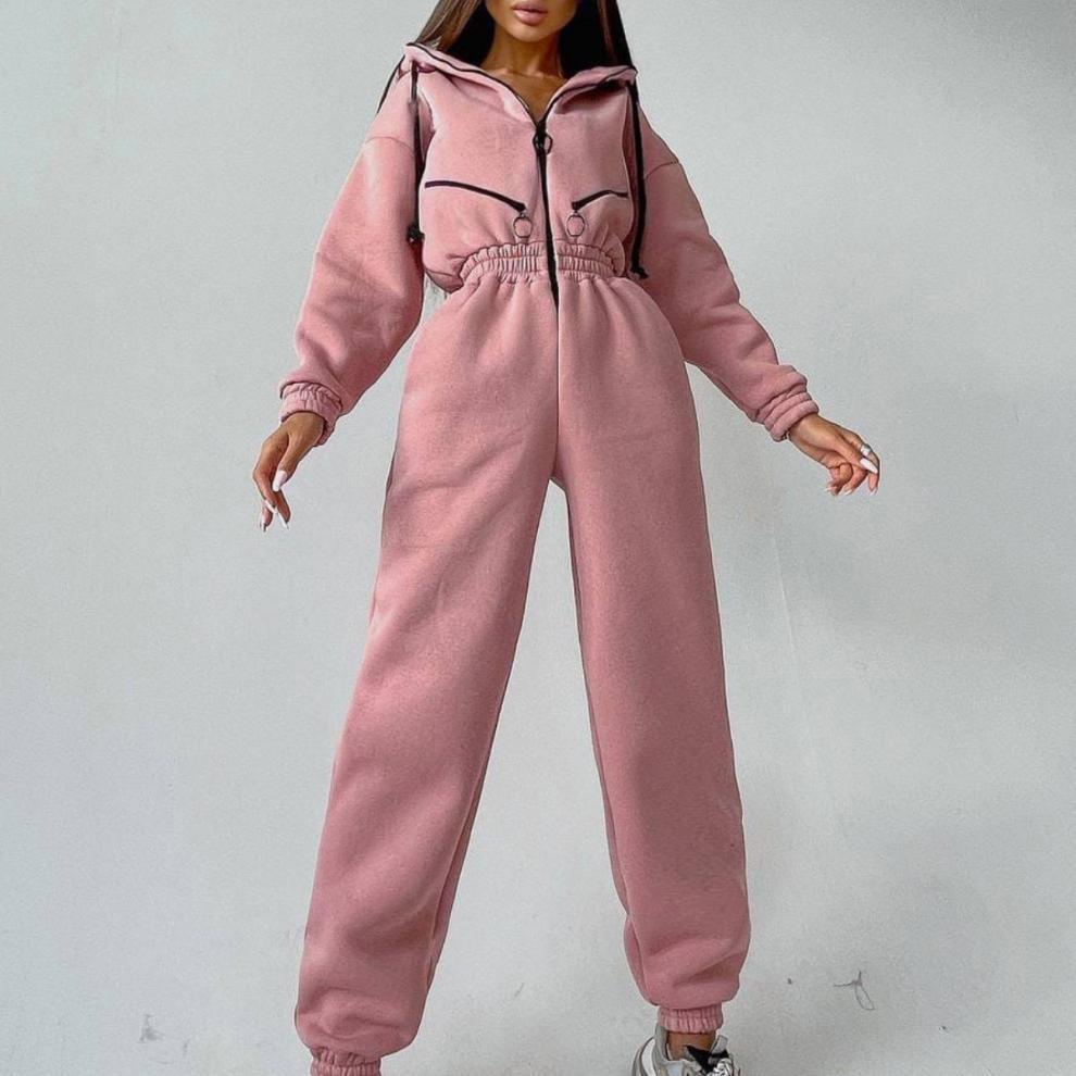 Women's jumpsuit – cotton blend – relaxed fit – hood – front zipper