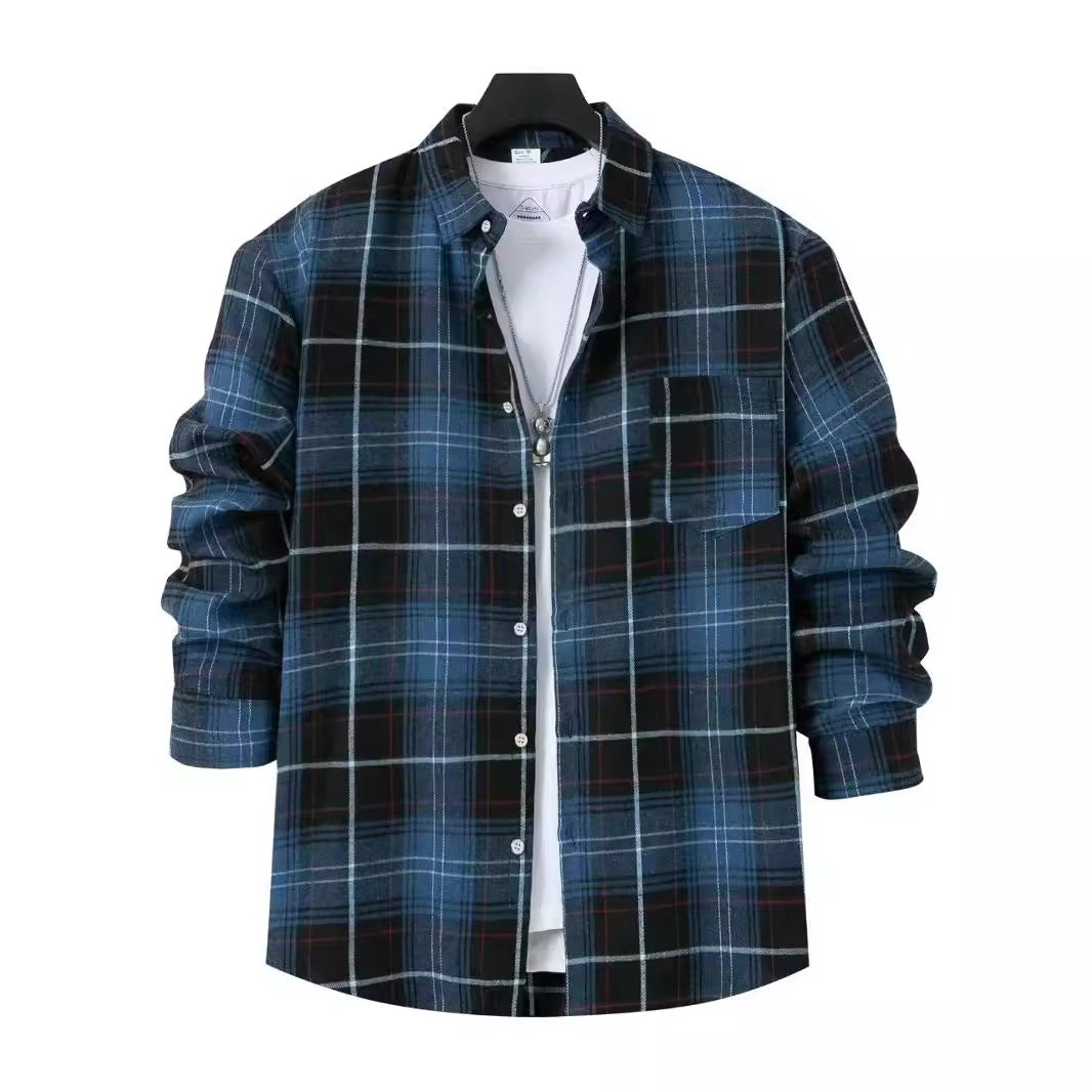 Men's Shirt – Checkered Pattern – Oversized Fit – Long-Sleeved with Chest Pocket
