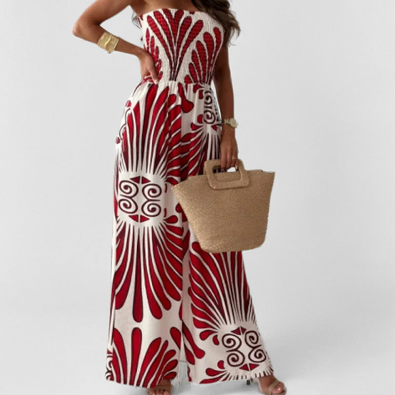 Women's Jumpsuit – Off Shoulder – Smocked Waist – Wide Legs – Light and Airy Fabric