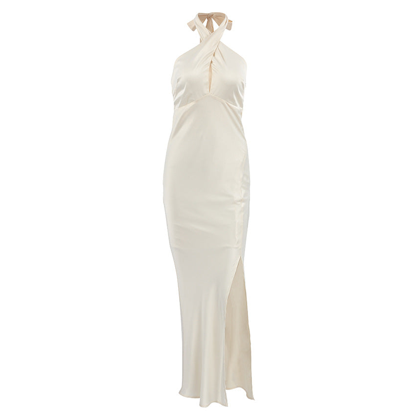Women's Evening Dress – Satin – Slim Fit – Mermaid Shape – Halterneck with Keyhole