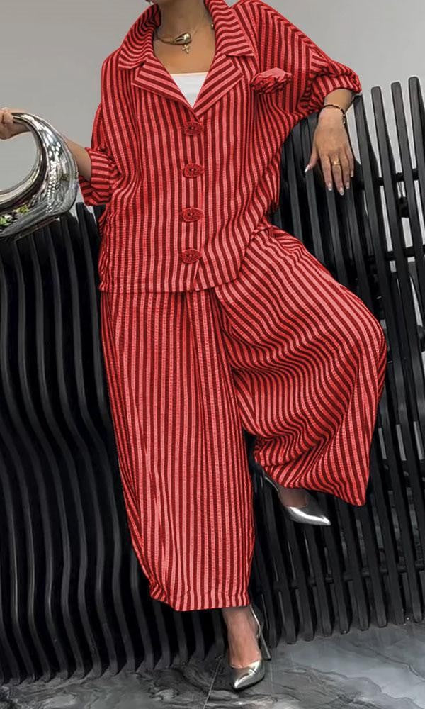 Women's Blazer – Relaxed Fit – Striped Pattern – Cotton – Classic Lapel
