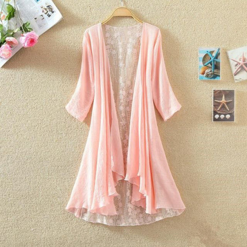 Women's Cardigan – Mid-Length – Open Front – Lace Back – Loose Fit – Breathable Fabric