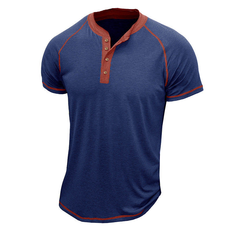 Men's Henley Shirt – Cotton Blend – Regular Fit – Short Sleeves – Contrast Details