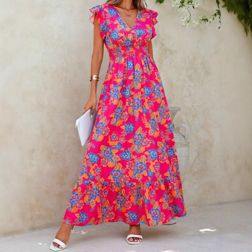Dress for Women – Sleeveless Maxi Dress – Floral Print – V-Neck – Loose Fit
