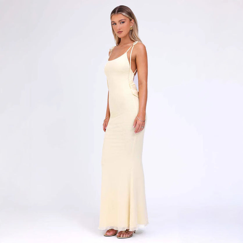 Dress woman – Bodycon fit – Adjustable straps – Deep neckline – Ankle length