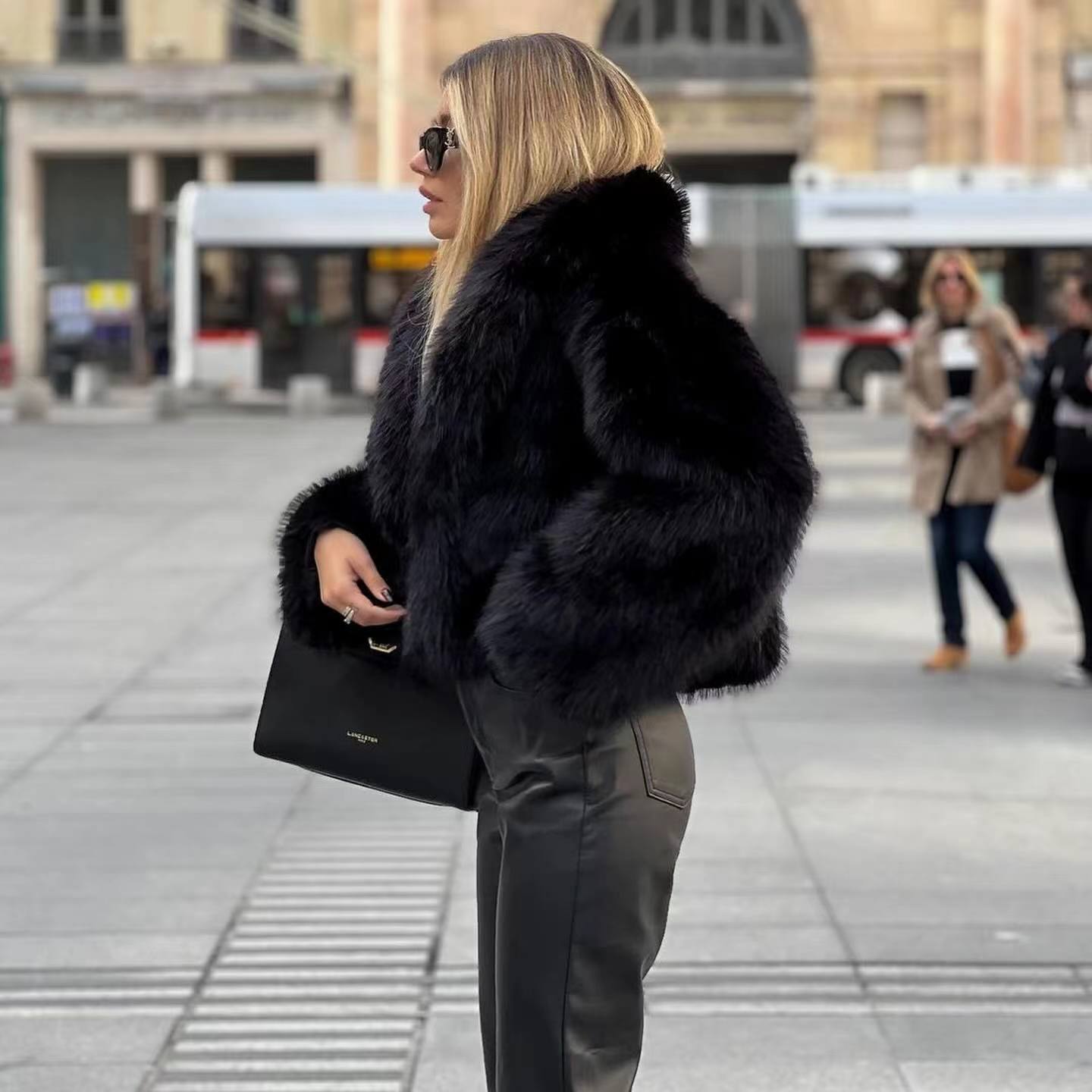 Scarlett Oversized Fur Jacket | Shawl Collar Cropped Jacket