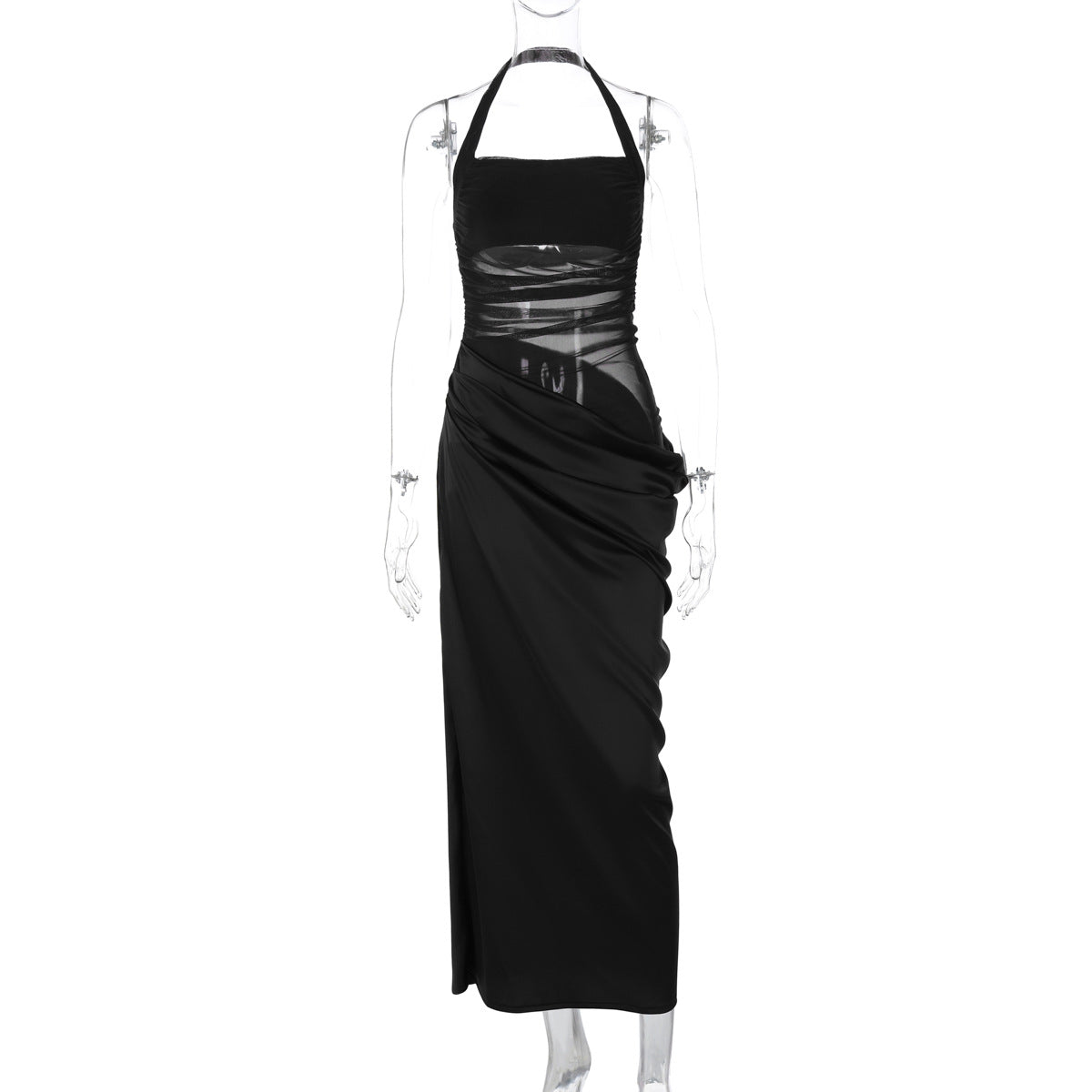 Dress for Women – Halterneck Maxi Dress – Tight Fit – Sheer Panels