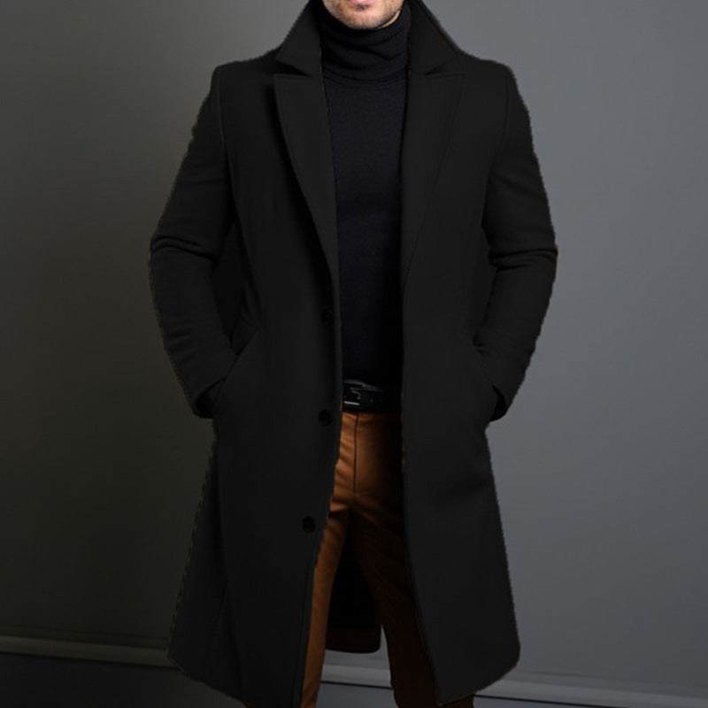 Men's Trench Coat – Tailored Fit – Wool Blend – Single-Breasted – Knee-Length
