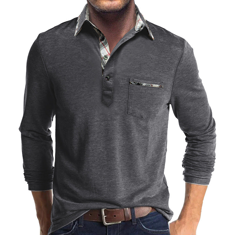 Men's Shirt with Long Sleeves – Cotton – Regular Fit – Checked Collar Inside – Button Closure