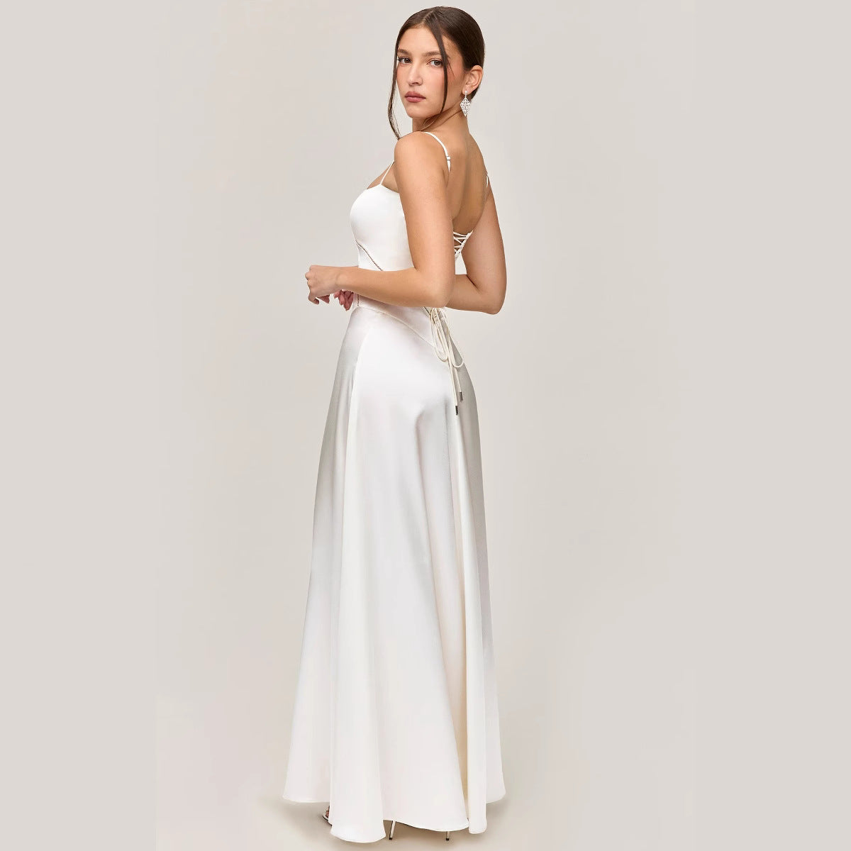 Dress for Women – Slim Fit – A-line Cut – Lace – Spaghetti Straps – Midi