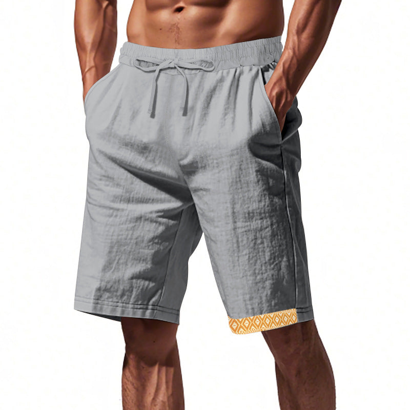 Men's Linen Shorts – Loose Fit – Breathable Fabric – Drawstring Waist – Boho Details