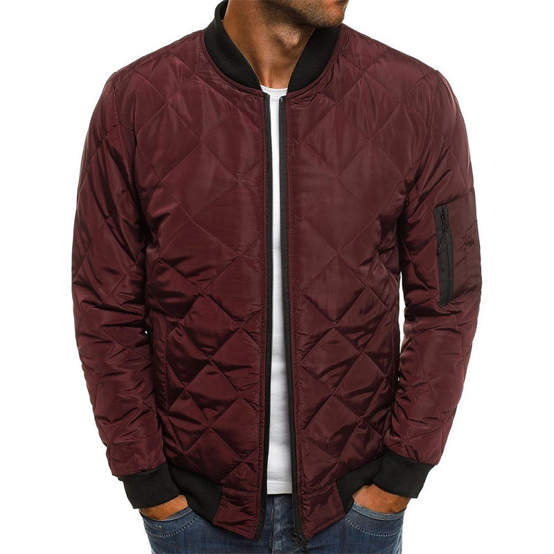 Men's Jacket – Padded Cotton Blend – Regular Fit – Check Quilt – Zipper Closure