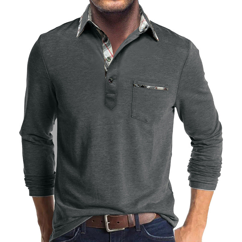 Men's Shirt with Long Sleeves – Cotton – Regular Fit – Checked Collar Inside – Button Closure