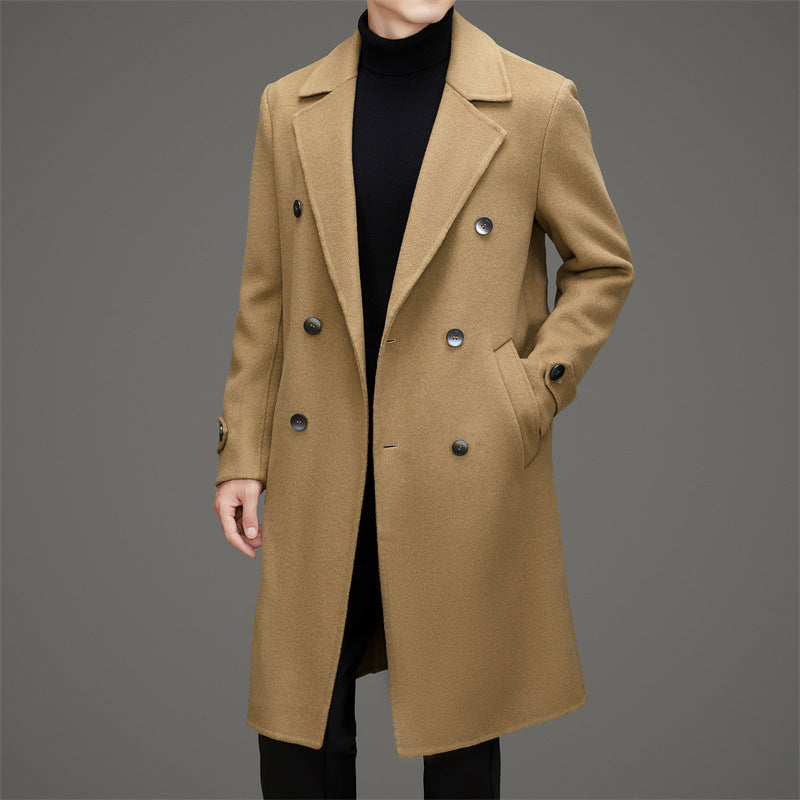Men's Coat – Wool – Double-Breasted – Tailored Fit – Mid-Length – Wide Lapel