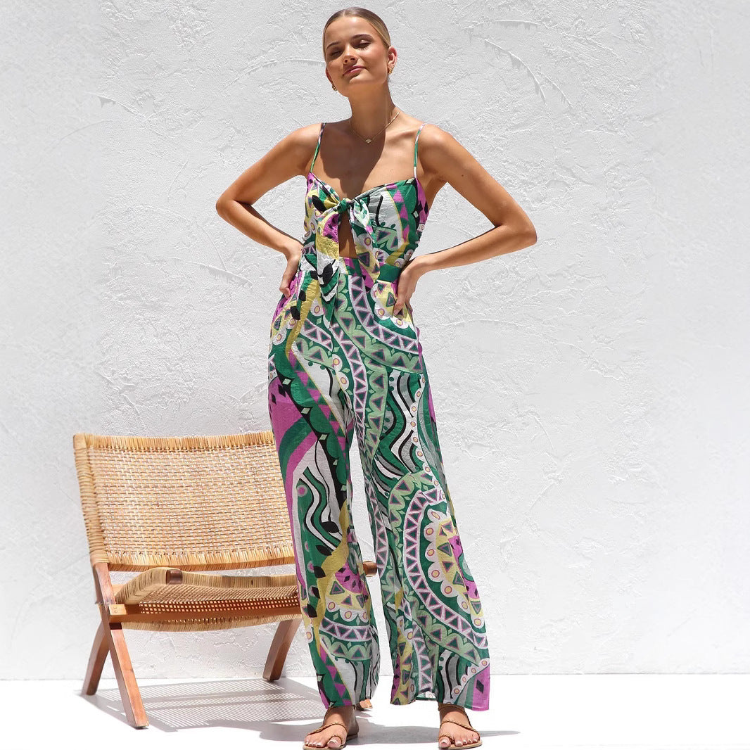 Women's Jumpsuit – Wide Leg – Spaghetti Straps – Front Tie – Light and Airy Fit