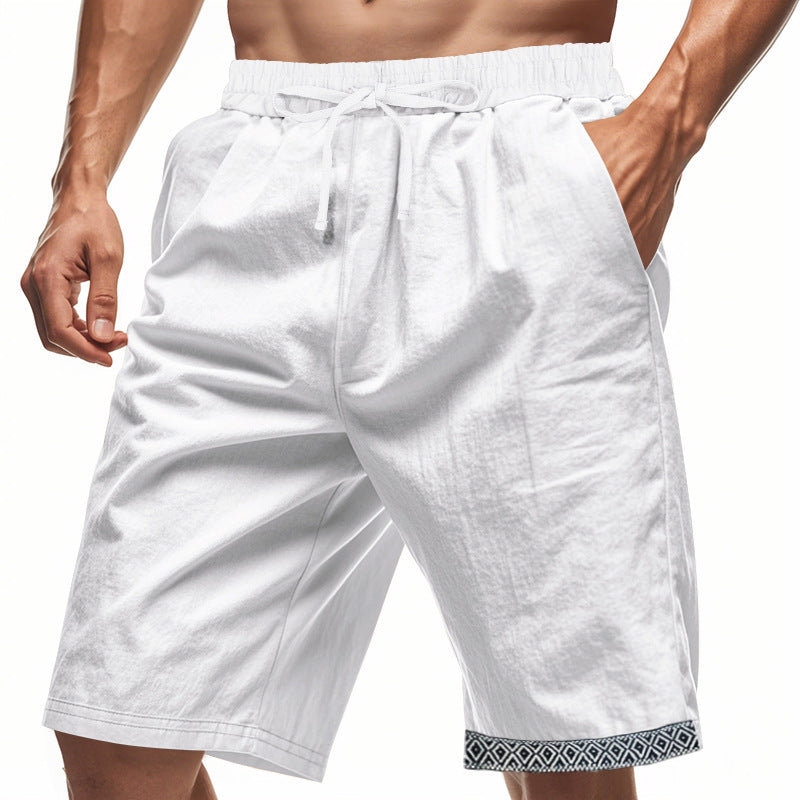 Men's Linen Shorts – Loose Fit – Breathable Fabric – Drawstring Waist – Boho Details