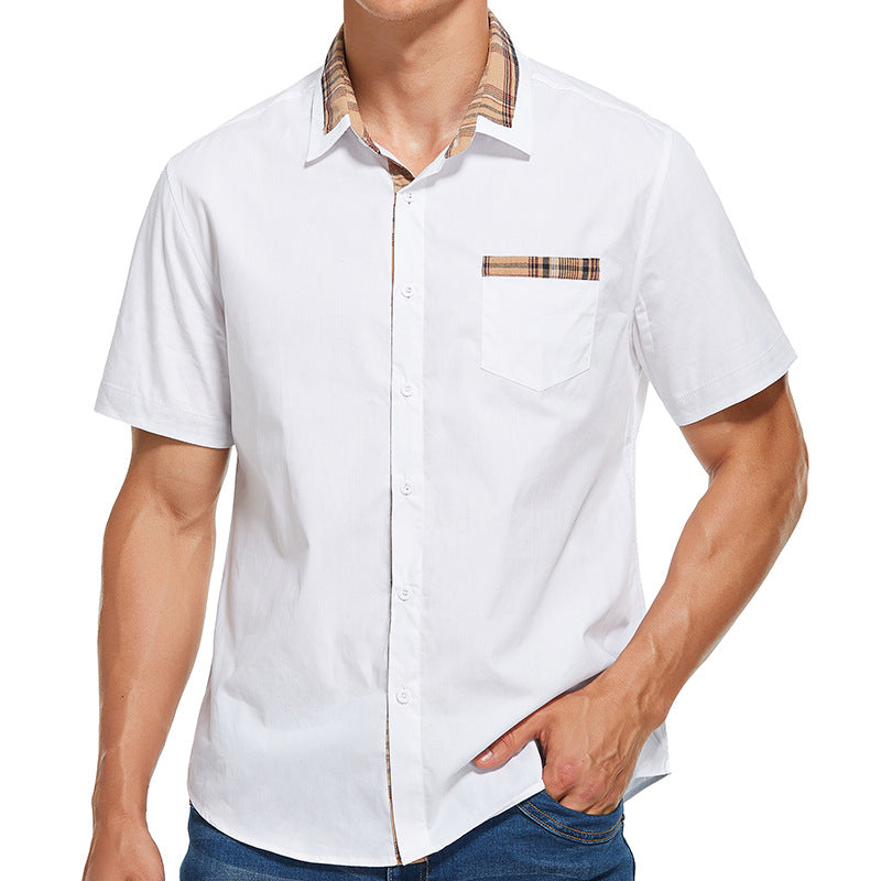 Men's Shirt with Short Sleeves – Slim Fit – Cotton Blend – Checkered Details