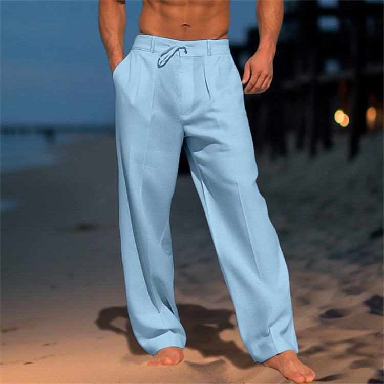 Men's Pants – 100% Linen – Relaxed Fit – Drawstring Waist – Full Length
