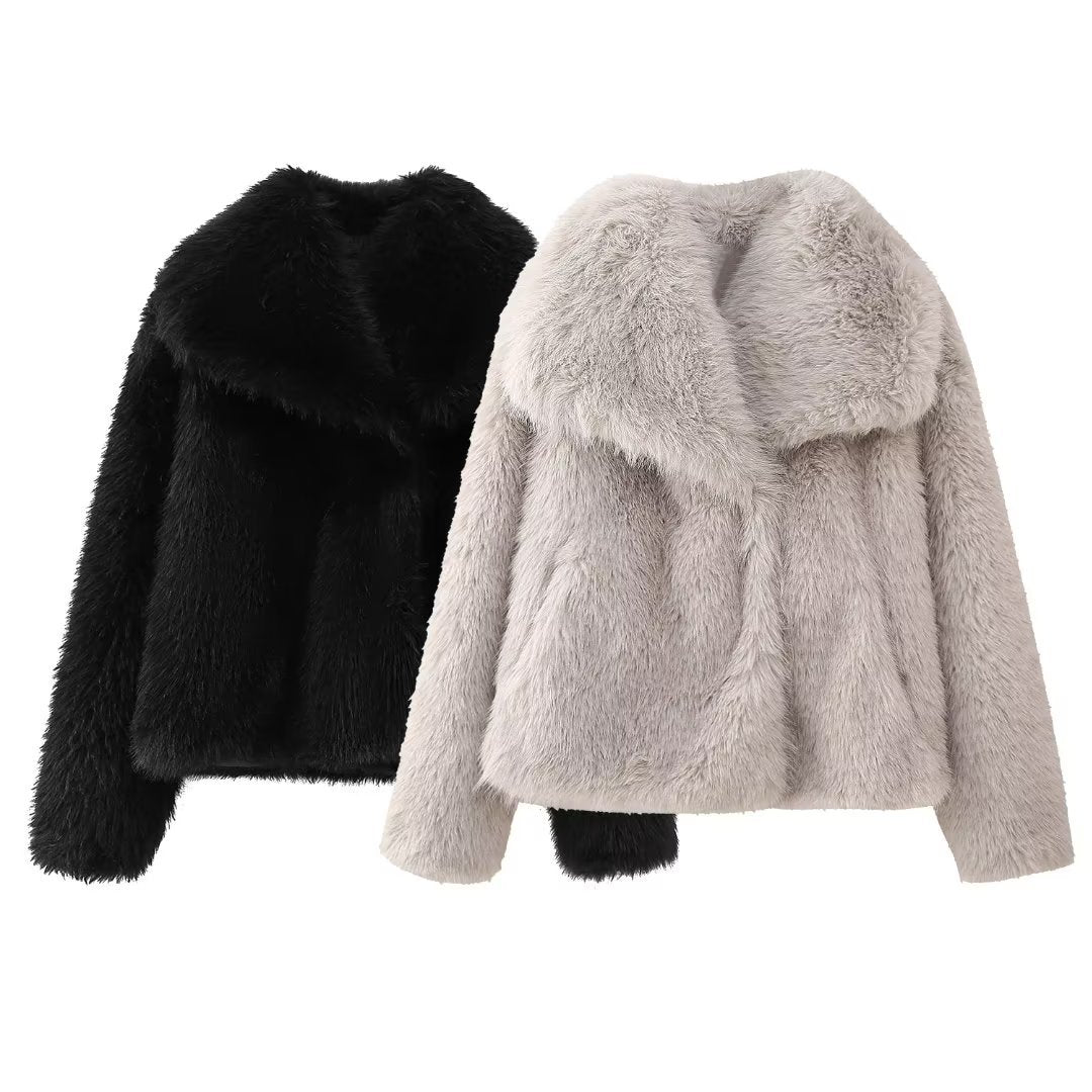Scarlett Oversized Fur Jacket | Shawl Collar Cropped Jacket