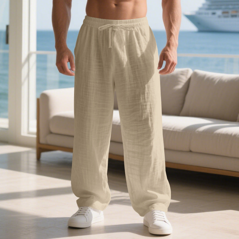 Men's Trousers – Relaxed Fit – Light Cotton – Drawstring Waist – Side Pockets