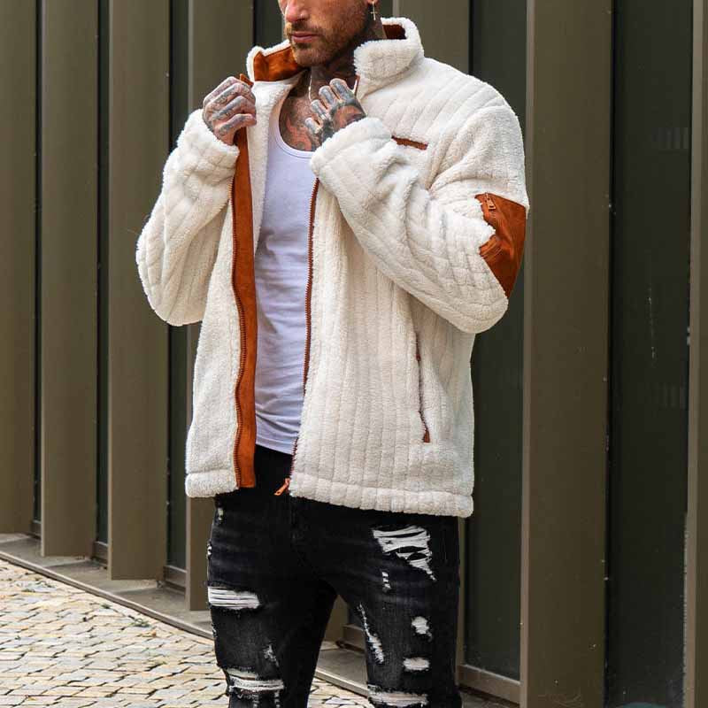 Men's Fleece Jacket – Relaxed Fit – Ribbed Texture – Full Zipper – Pockets