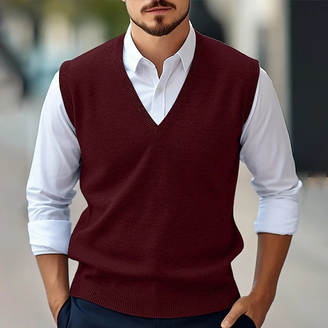 Men's Vest – Classic Fit – V-Neck – Lightly Knitted – Ribbed Edges