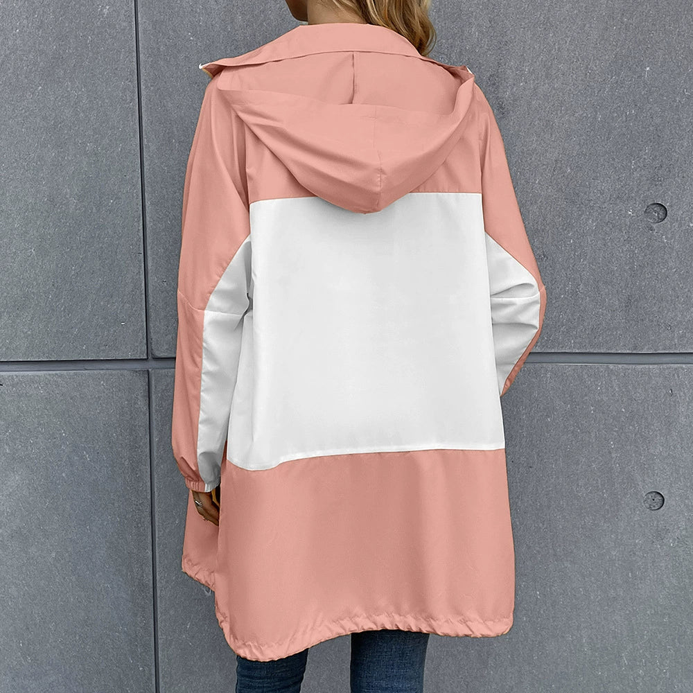 Women's Jacket – Waterproof – Hood – Relaxed Fit – Mid-Length – Color Block Design