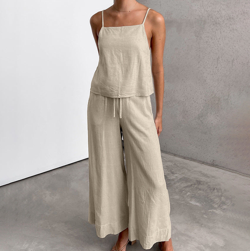 Women's Set with Sleeveless Top and Wide Pants – Linen Cotton – Relaxed Fit