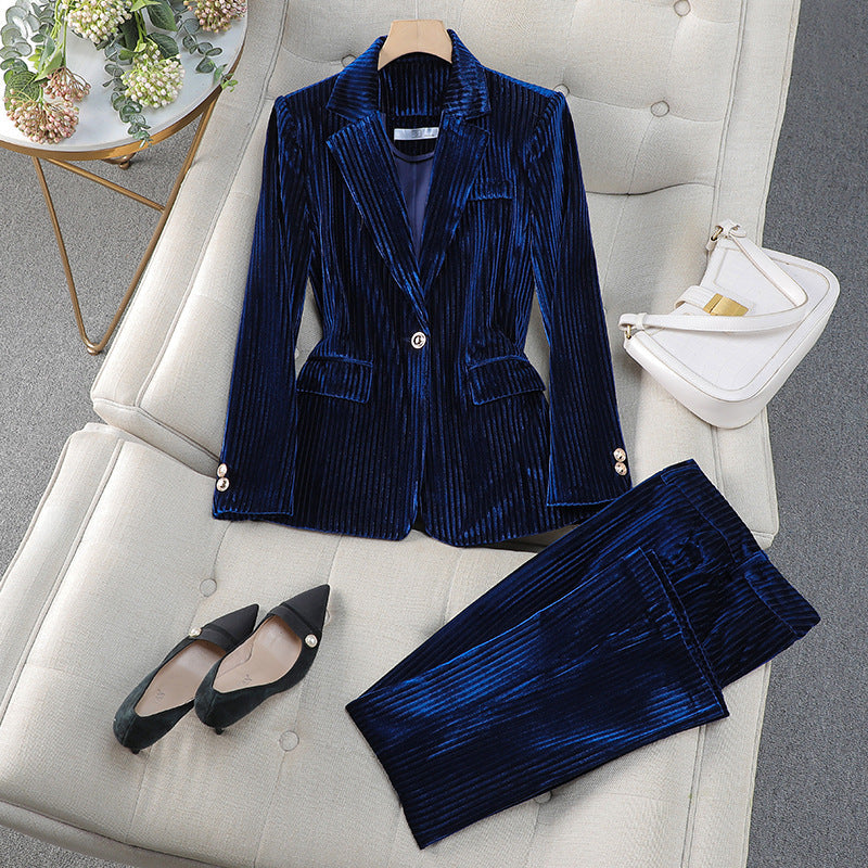 Women's Blazer Dress Set – Tailored Fit – Velvet Finish – Formal Style