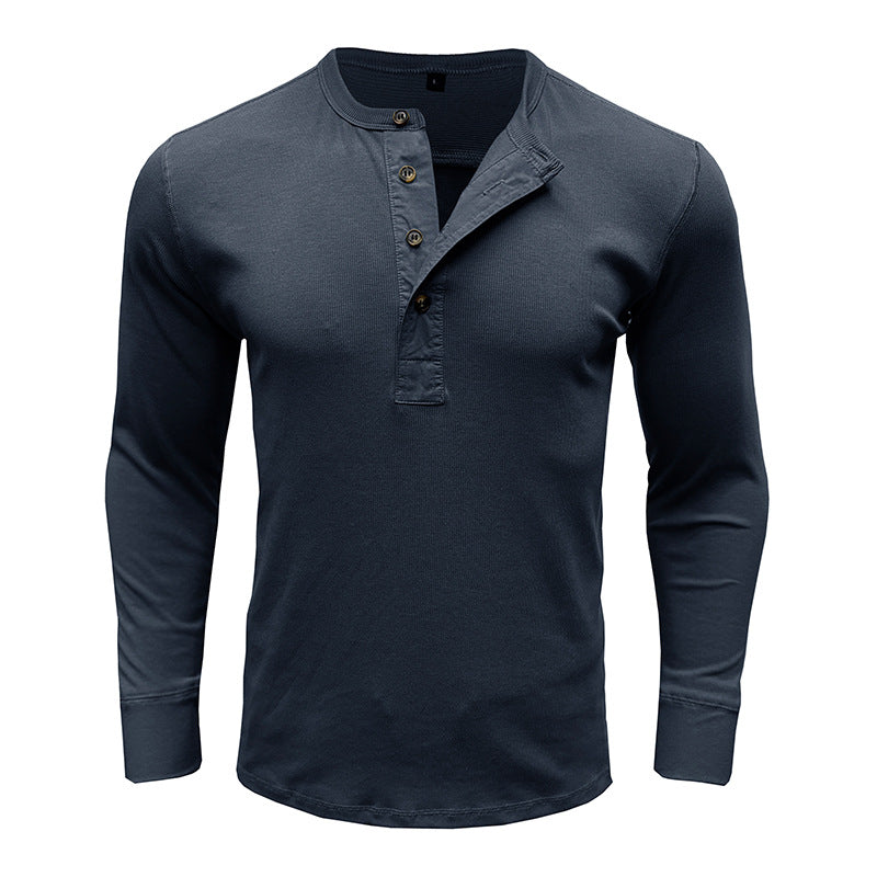 Men's Shirt Long Sleeve – Regular Fit – Cotton Blend – Henley Neck Casual Style