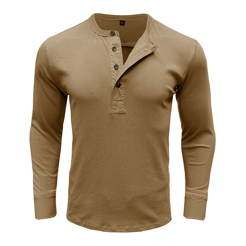 Men's Shirt Long Sleeve – Regular Fit – Cotton Blend – Henley Neck Casual Style