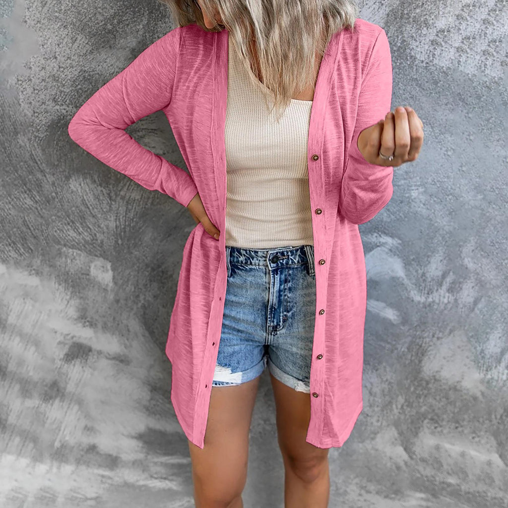 Women's Cardigan – Fine Knit – Relaxed Fit – Long Sleeves – Button Closure