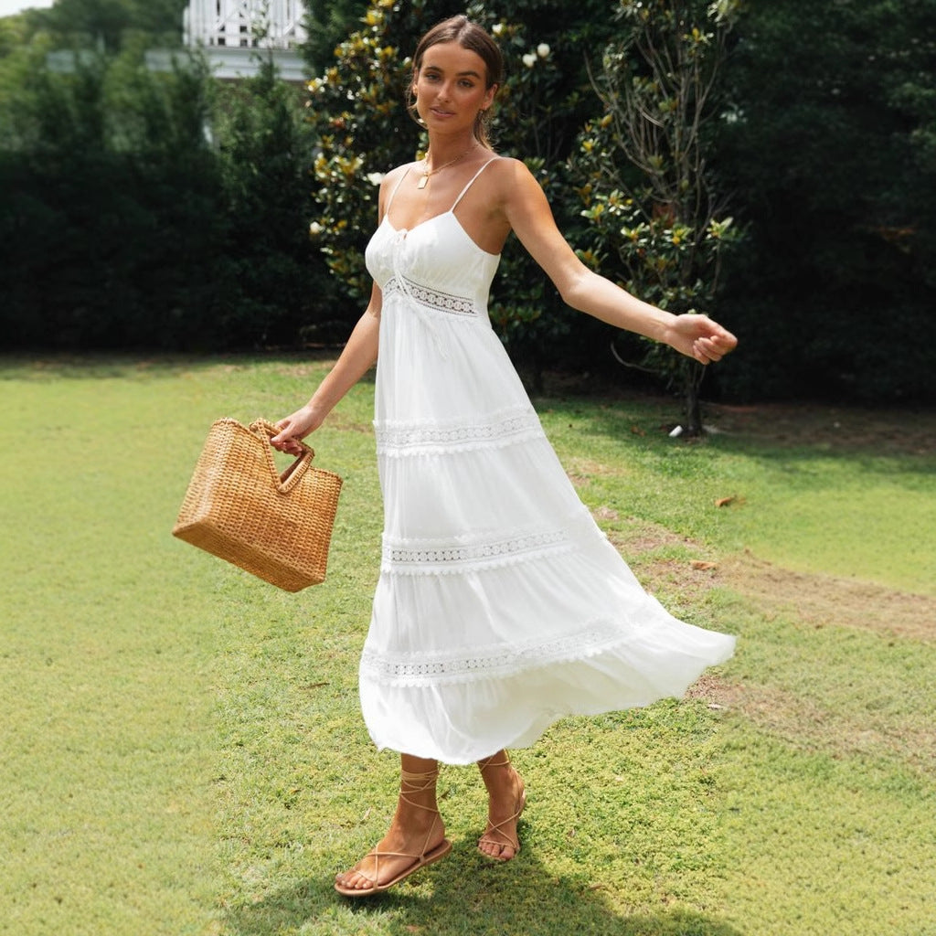 Women's Dress – Flowy Fit – Light Cotton – Spaghetti Straps – Lace Trim – Tiered Skirt