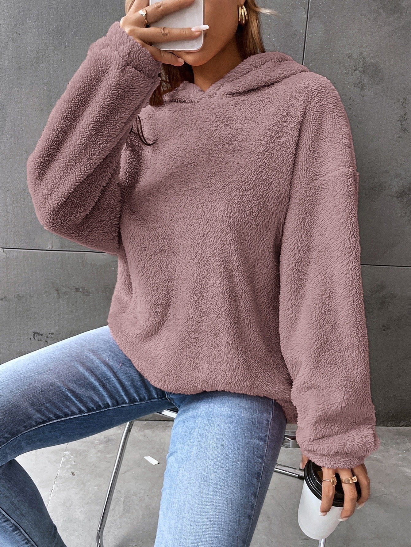 Women's Hoodie – Fleece – Oversized Fit – Short Length – Long Sleeves