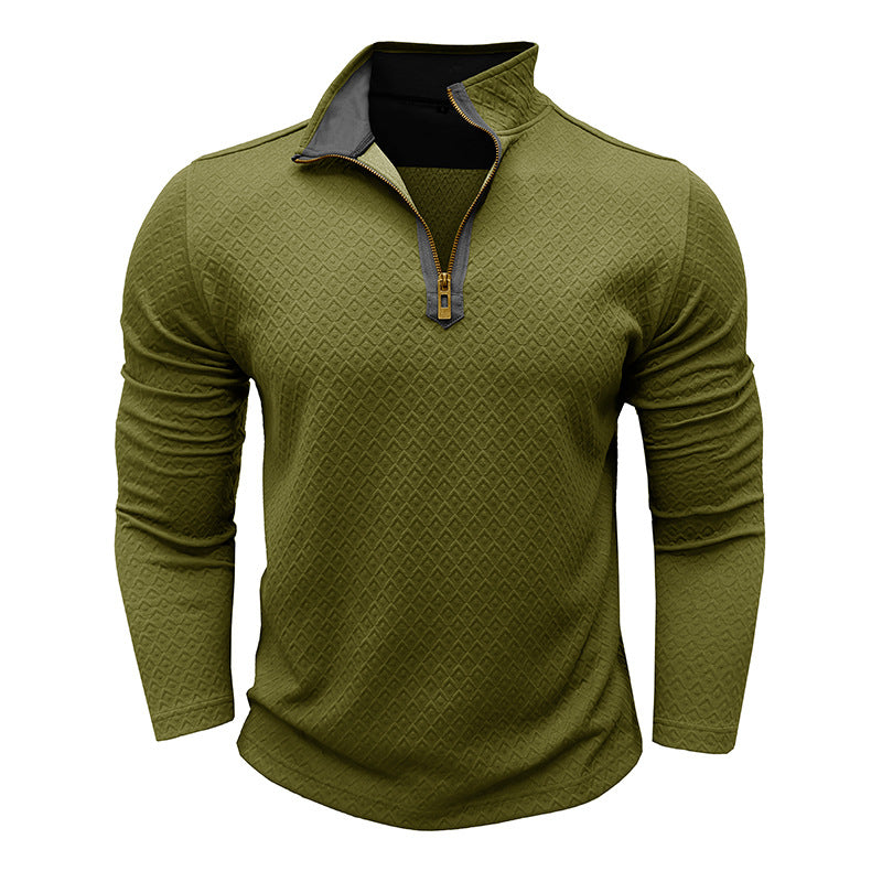 Men's Sweater – Cotton Knit – Regular Fit – Half Zipper – Textured Pattern