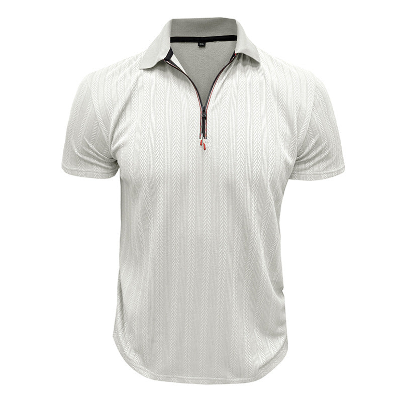 Men's Pique T-Shirt – Ribbed Knit – Zipper Neck – High Collar – Regular Fit